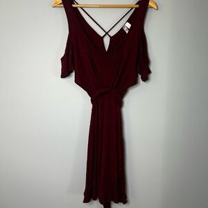 Burgundy Cold Shoulder Dress
